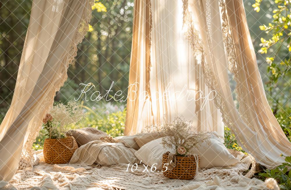 Kate Boho Cream Lace Canopy Picnic Forest Backdrop Designed by Emetselch