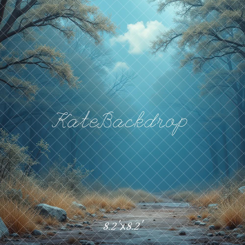 Kate Misty Forest Path Blue Printed Backdrop Designed by Laura Bybee