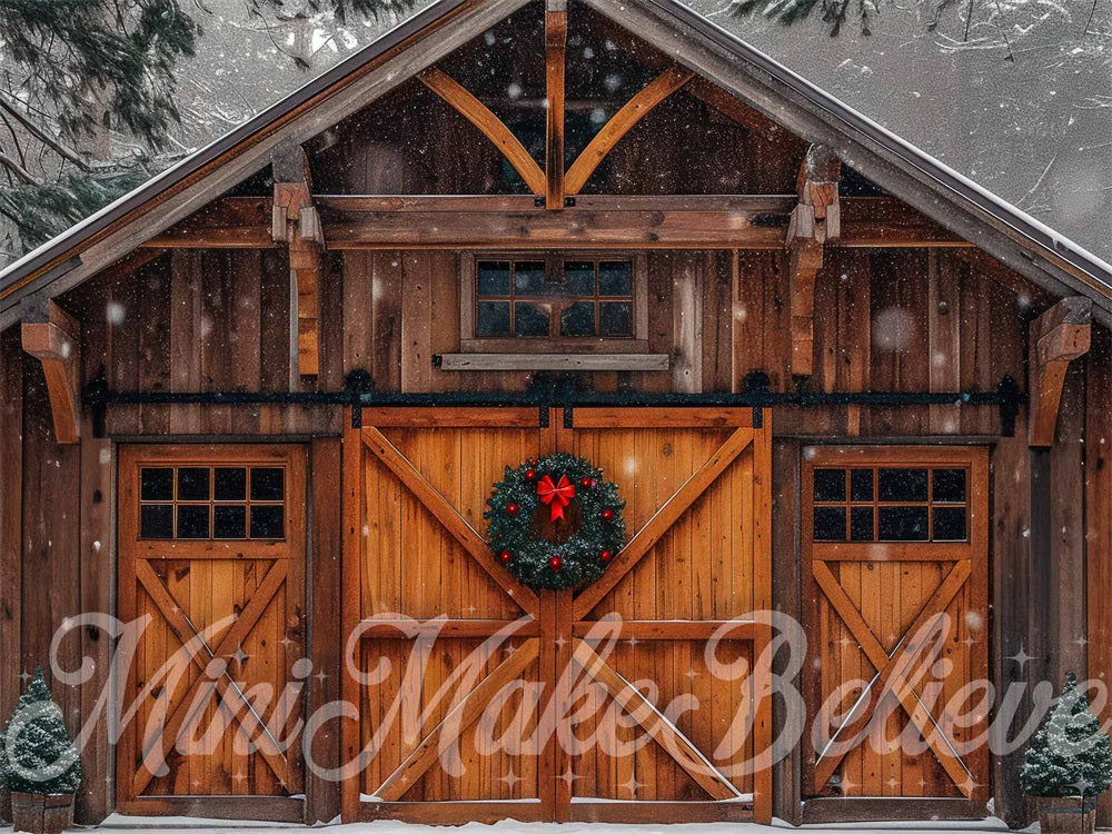 Kate Winter Forest Christmas Brown Cabin Backdrop Designed by Mini MakeBelieve