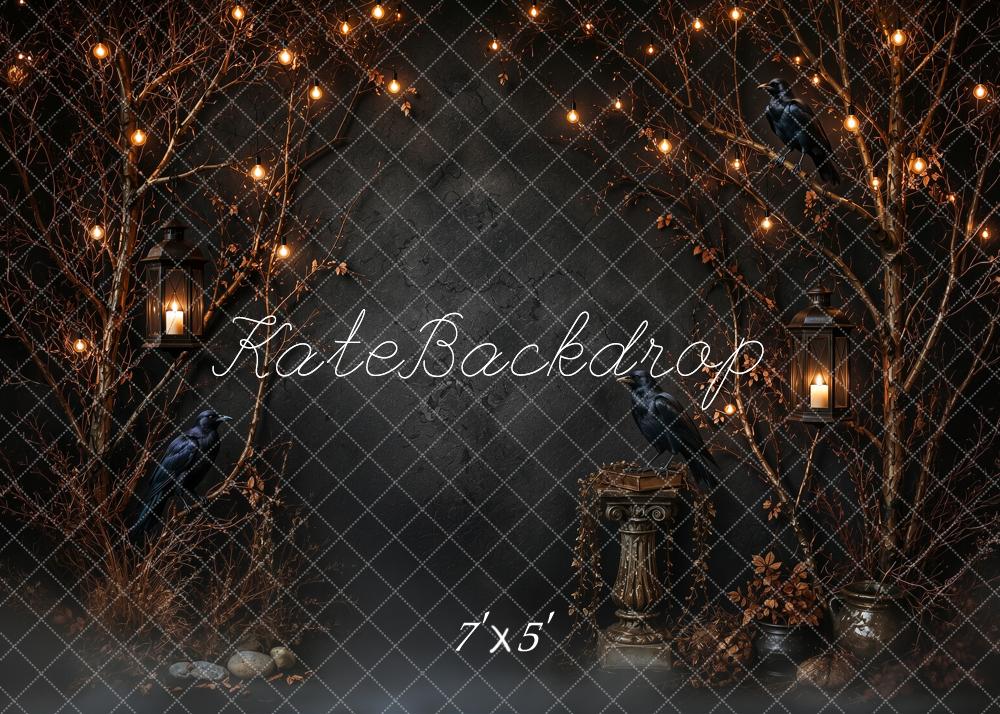 Kate Halloween Night Gothic Raven Lantern Branches Printed Backdrop Designed by Ashley Ward