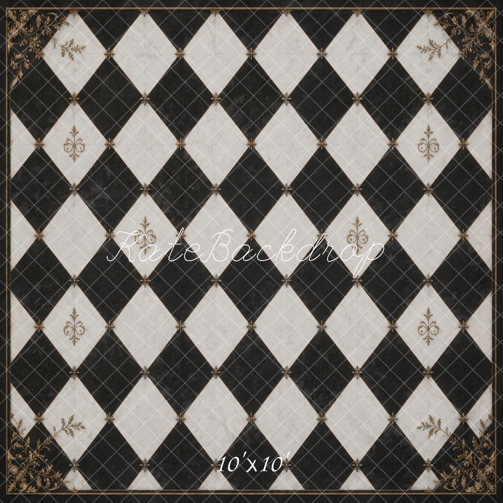 Kate Black And White Pattern Vintage Floor Printed Backdrop Designed by Vertigo Productions