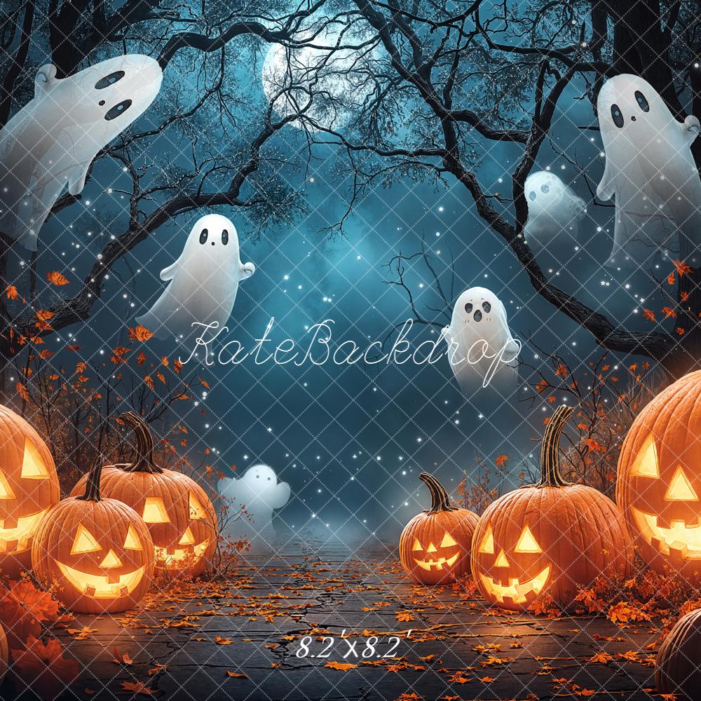 Kate Halloween Pumpkins Ghosts Moonlit Forest Backdrop Designed by Chain Photography