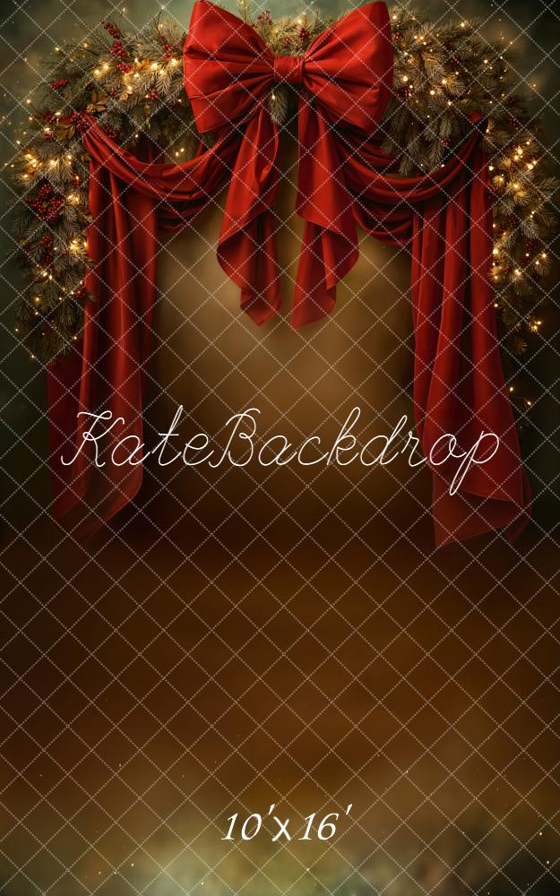 Kate Sweep Christmas Red Bow Drapes Garland Lights Backdrop Designed by Emetselch