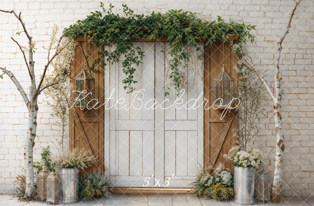 Spring Rustic Door Greenery Tree Foto Achtergrond Designed by Emetselch