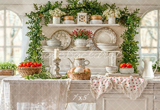 Kate Christmas White Kitchen Plants Kitchenware Printed Backdrop Designed by Emetselch