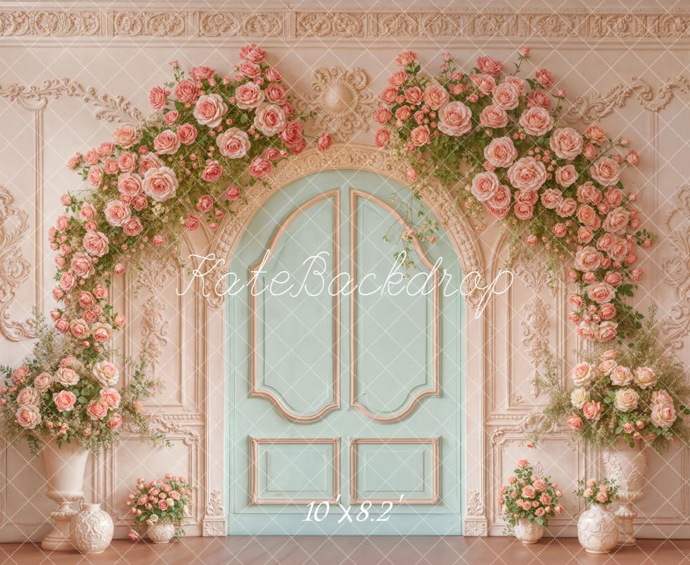 Kate Spring Flower Arch Vintage Wall Blue Door Backdrop Designed by Emetselch