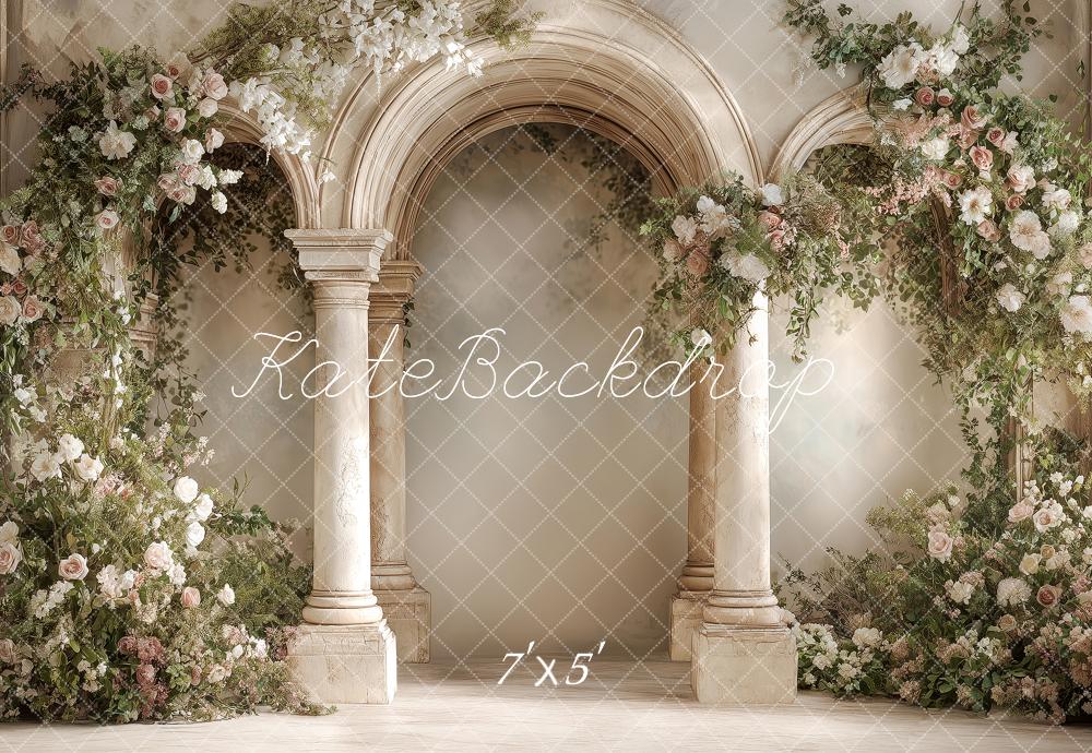 Kate Summer Flower Arch Stone Arches Columns Printed Backdrop Designed by Angela Miller