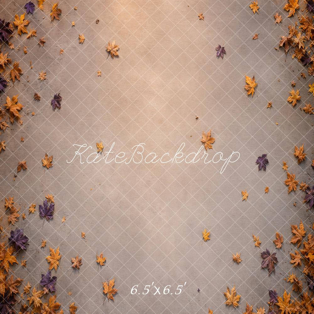 Kate Fall Maple Leaves Taupe Texture Floor Printed Backdrop Designed by Kate Image