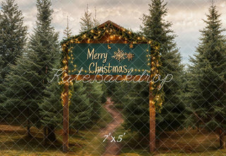 Kate Christmas Tree Forest Path Printed Backdrop Designed by Emetselch