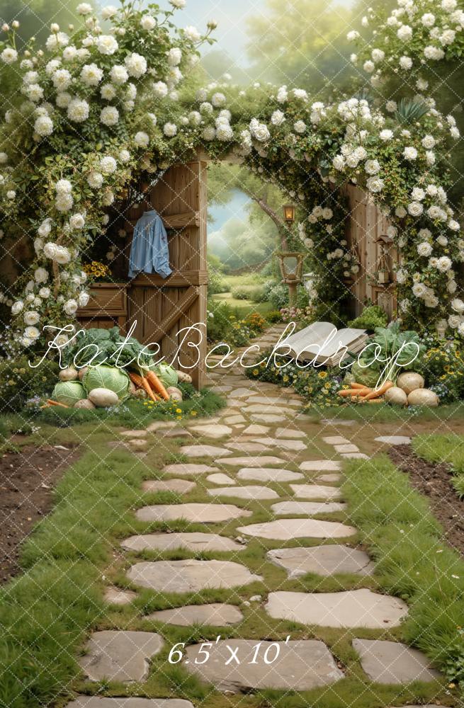 Kate Spring Flower Arch Garden Pathway Vegetables Printed Backdrop Designed by Chain Photography