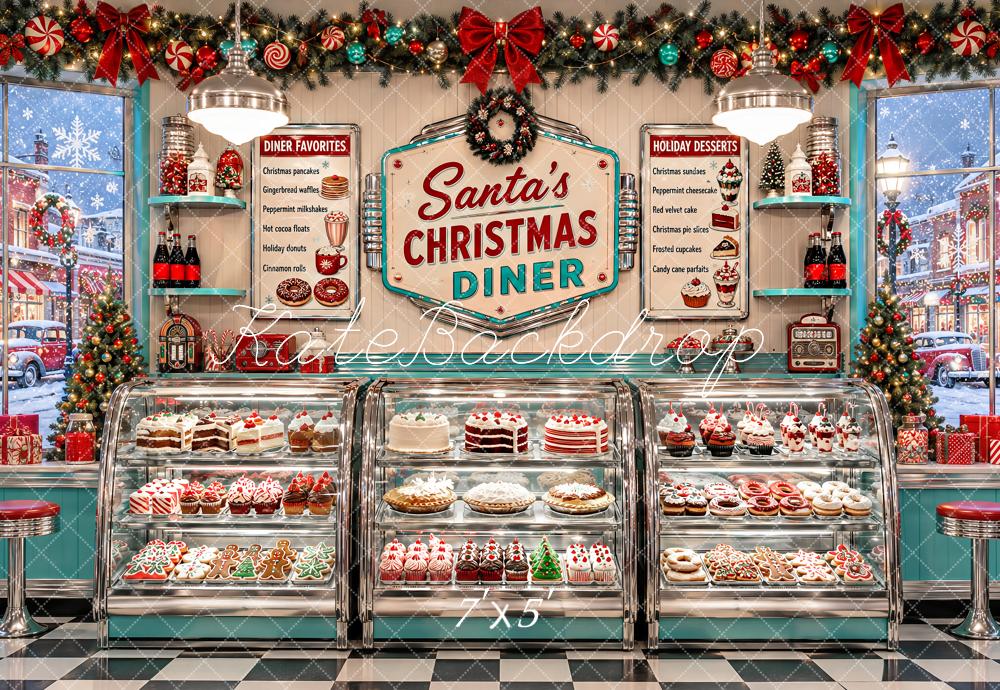 Kate Christmas Retro Diner Dessert Counter Printed Backdrop Designed by Ashley Paul