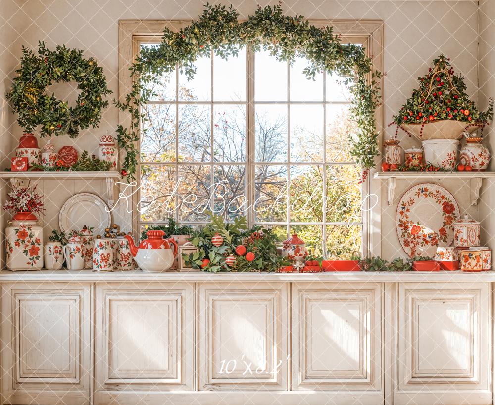 Kate Christmas Kitchen Window Garland Plate Backdrop Designed by Emetselch