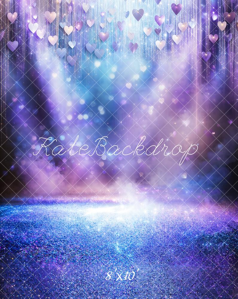 Bokeh Podiumverlichting Hart Glitters Paarse Foto Achtergrond Designed by Emetselch