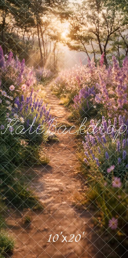 Kate Summer Sunlit Forest Path Lavender Floral Printed Backdrop Designed by Emetselch