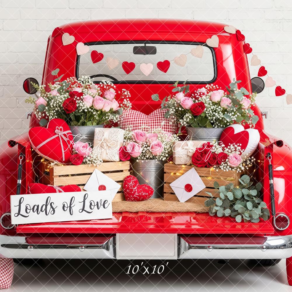 Kate Valentine's Day Red Truck Flowers Hearts Garland Backdrop Designed by Patty Roberts
