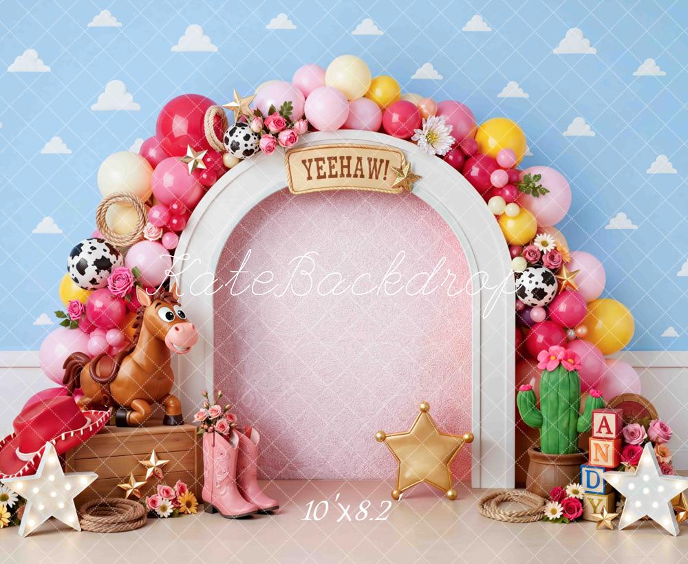 Kate Birthday Western Arch Balloons Horse Boots Cactus Stars Printed Backdrop Printed Backdrop Designed by Mini MakeBelieve