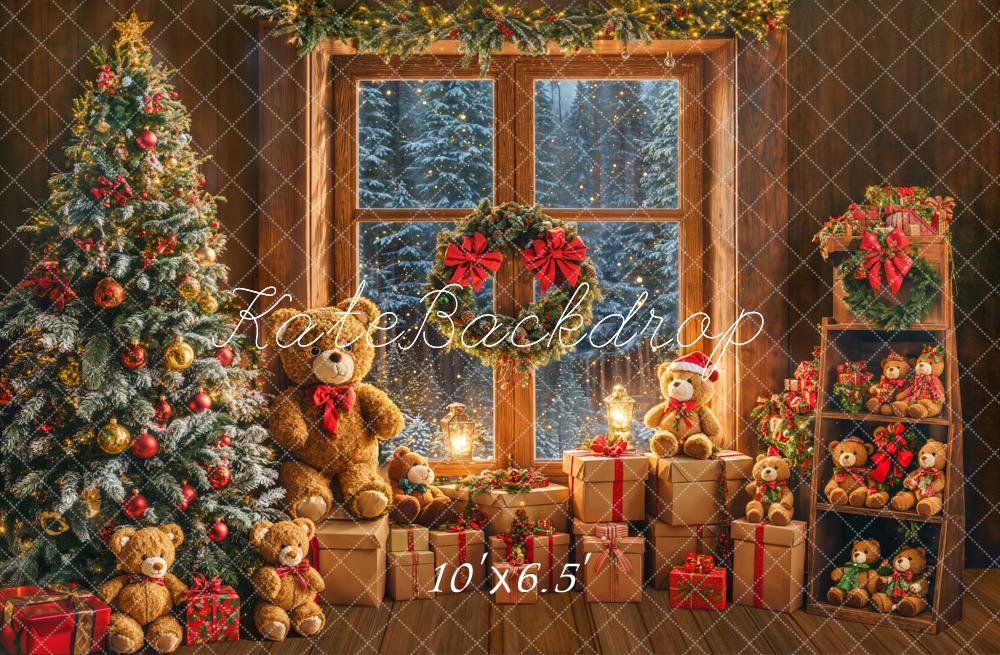 Kate Christmas Tree Teddy Bear Toys Room Window Backdrop Designed by Emetselch