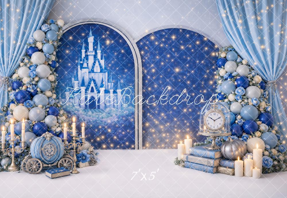 Kate Birthday Fairy Princess Blue Castle Balloon Arch Printed Backdrop Designed by Ashley Paul