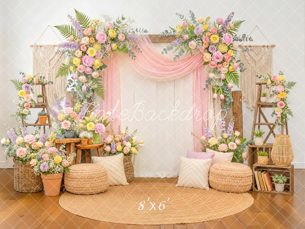 Kate Spring Flower Arch Boho Macrame Pastel Flowers Backdrop Designed by Emetselch