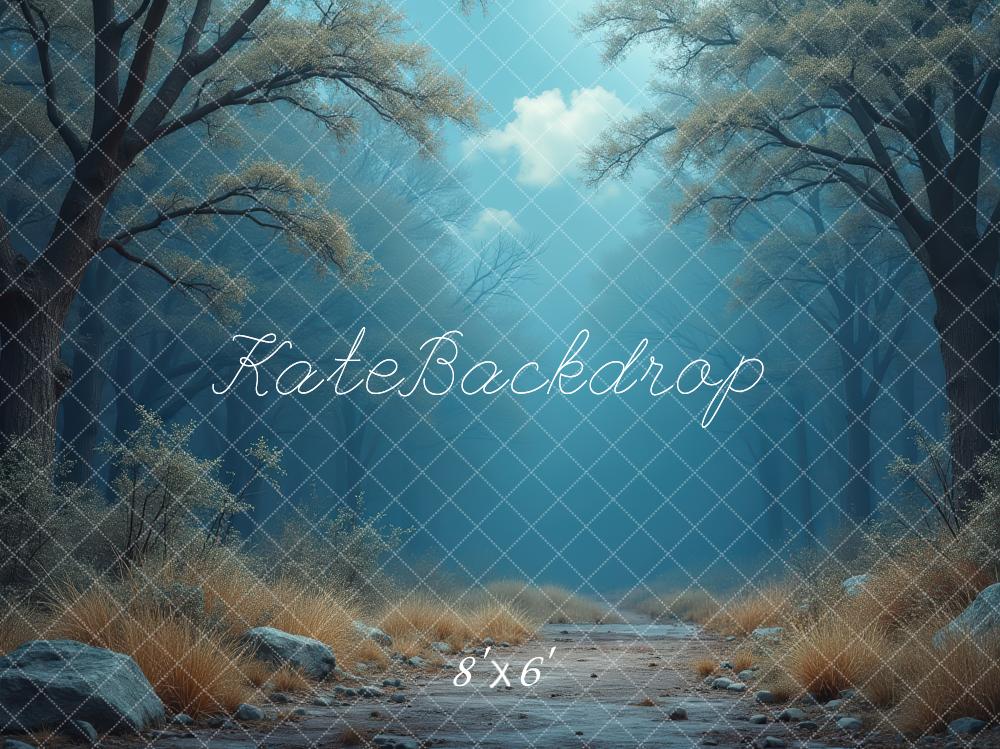Kate Misty Forest Path Blue Printed Backdrop Designed by Laura Bybee