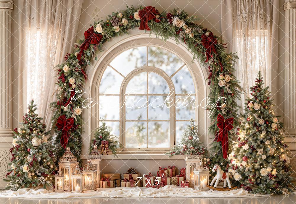 Kate Christmas Garland Arch Window Trees Lanterns Printed Backdrop Designed by Emetselch