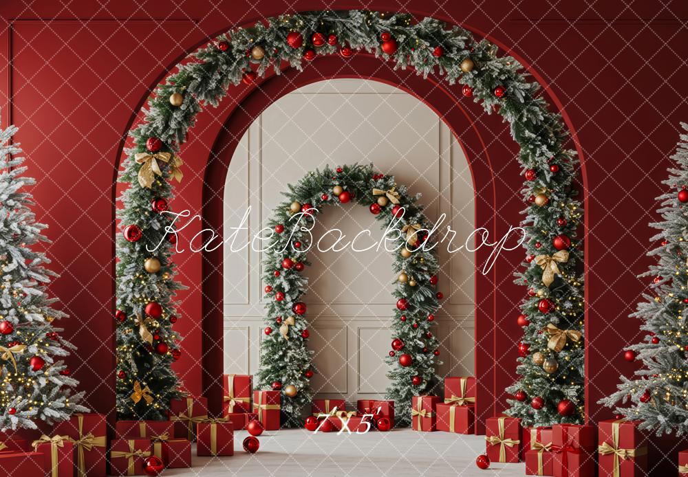 Kate Christmas Red Arch Garland Gift Boxes Backdrop Designed by Patty Roberts