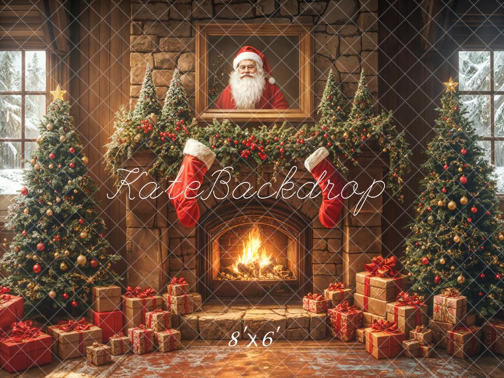 Kate Christmas Tree Brick Fireplace Santa Stockings Backdrop Designed by Emetselch