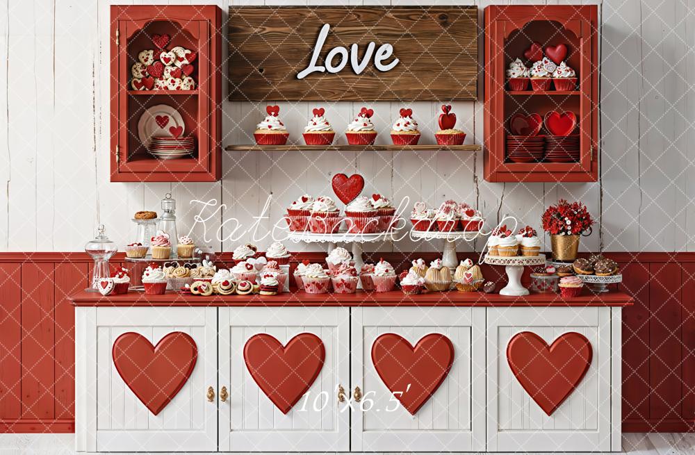 Kate Valentine's Day Red Heart Kitchen Cupcake Dessert Cabinet Backdrop Designed by Emetselch