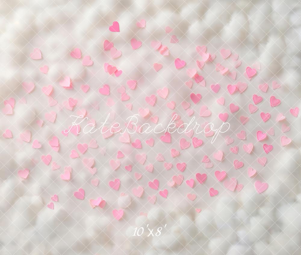 Kate Pink Hearts on White Cloud Texture Floor Backdrop Designed by Emetselch