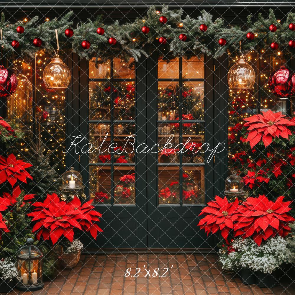 Kate Christmas Greenhouse Poinsettias Garland Lanterns Backdrop Designed by Mini MakeBelieve