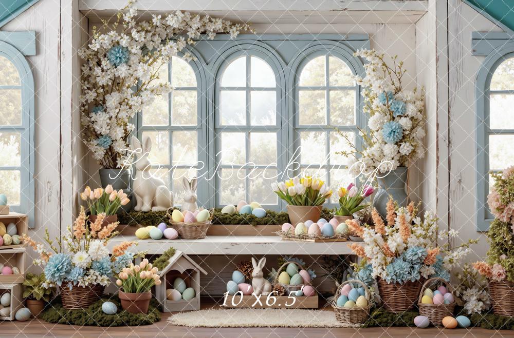 Kate Easter Bunny Floral Egg Window Printed Backdrop Designed by Mini MakeBelieve