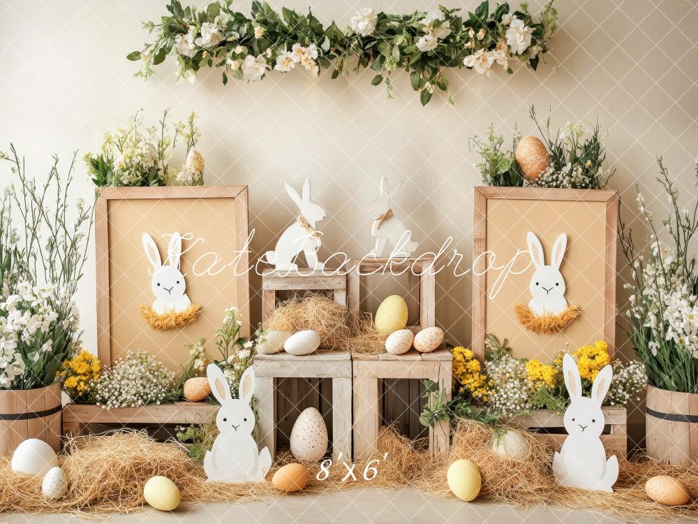 Kate Easter Bunny Floral Eggs Rustic Backdrop Designed by Patty Roberts