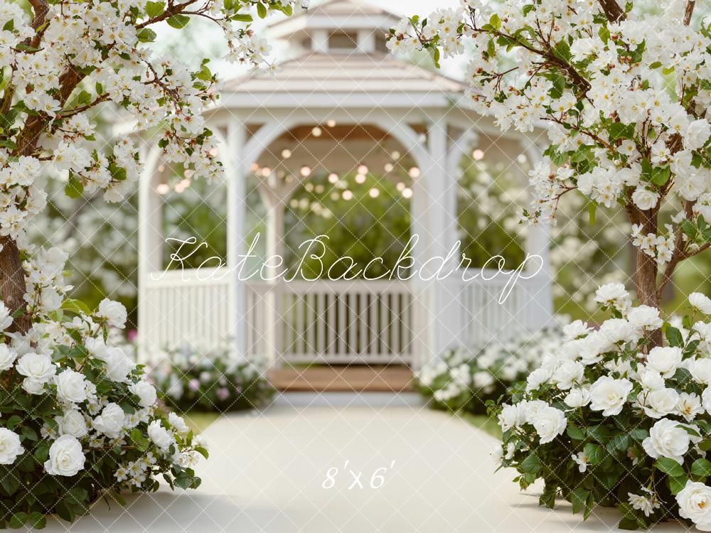Kate Spring White Gazebo Blossom Trees Roses Backdrop Designed by Emetselch
