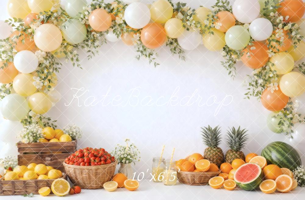 Kate Summer Fruit Crates Balloon Garland Printed Backdrop Designed by Vertigo Productions