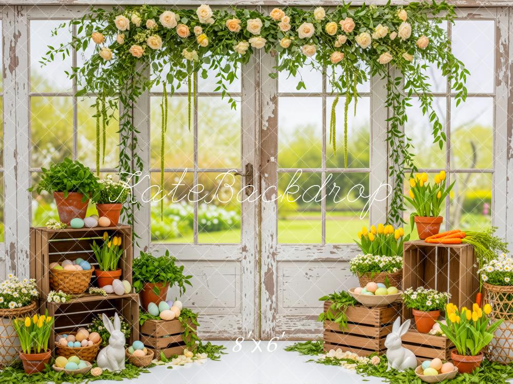 Kate Easter Bunny Eggs Flower Crates Rustic Window Backdrop Designed by Patty Roberts