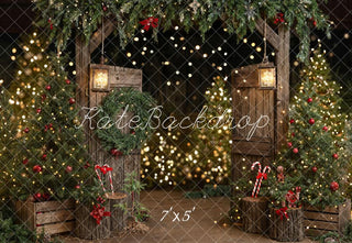 Kate Christmas Tree Rustic Barn Door Wooden Printed Backdrop Designed by Emetselch