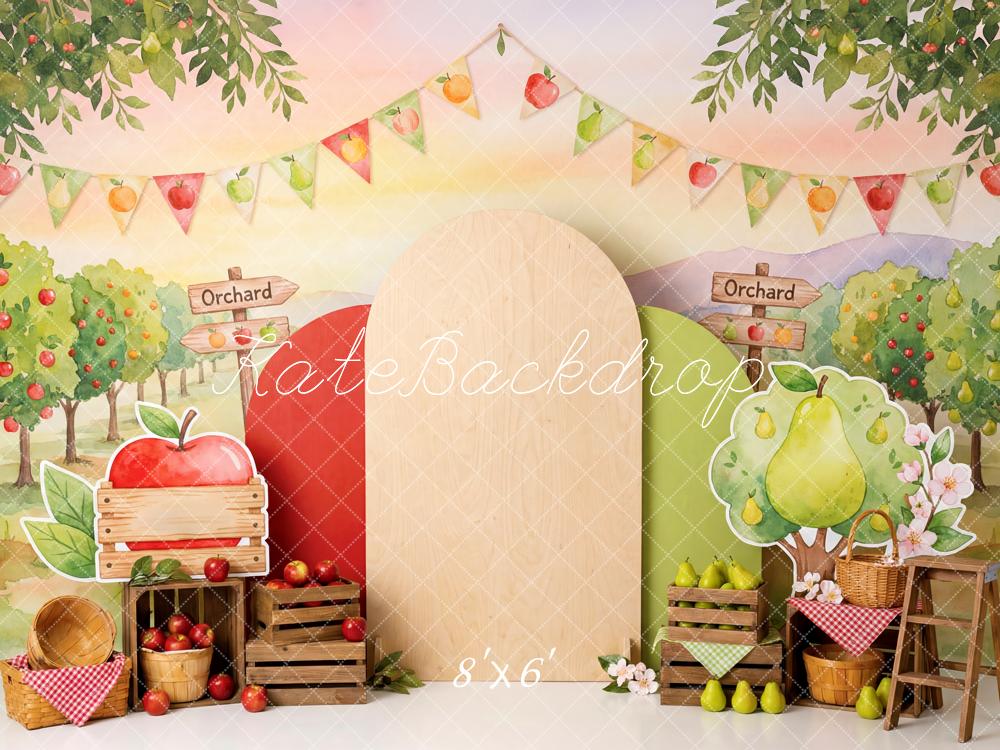 Kate Orchard Apple Pear Crates Baskets Trees Printed Backdrop Designed by Patty Roberts