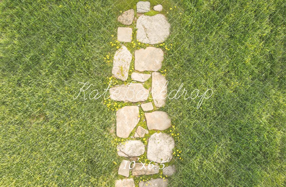 Kate Spring Stone Path In Green Grass Floor Backdrop Designed by Kate Image