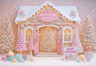 Kate Christmas Gingerbread House Pastel Candy Trees Printed Backdrop Designed by Ashley Paul