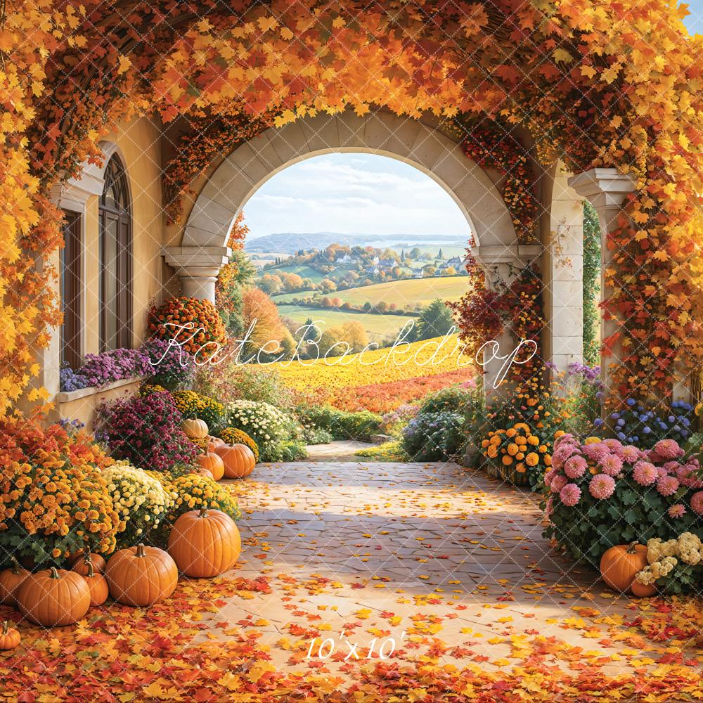 Fall Floral Pumpkin Retro Archway Field Foto Achtergrond Designed by Emetselch