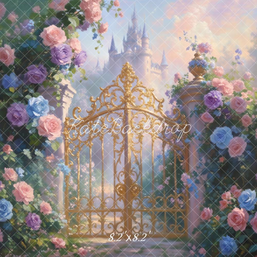 Kate Fairy Fantasy Castle Gold Gate Roses Backdrop Designed by GQ