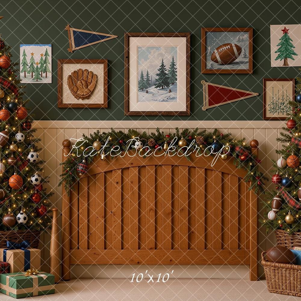 Kate Christmas Headboard Sports Trees Mantel Printed Backdrop Designed by Shutter Swan Studios