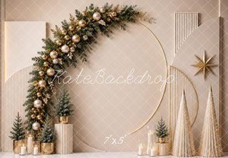 Kate Christmas Garland Arch Geometric Beige Trees Printed Backdrop Designed by Shutter Swan Studios