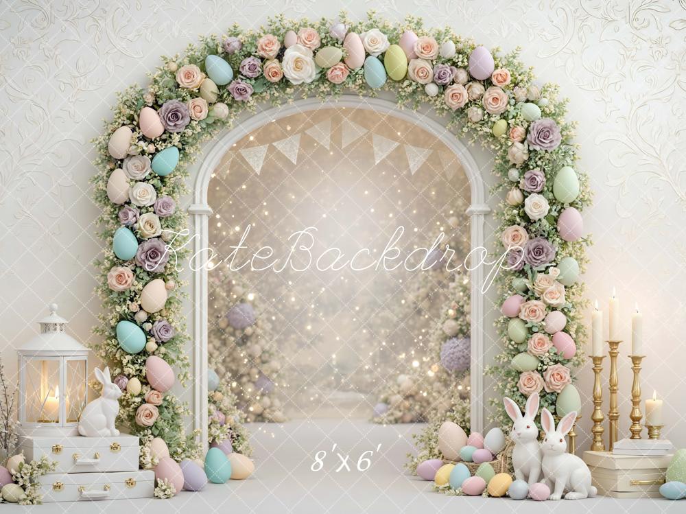 Kate Easter Bunny Flower Arch Pastel Eggs Backdrop Designed by Mini MakeBelieve