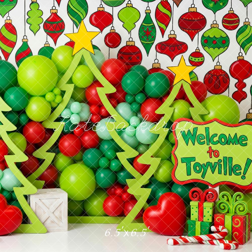 Kate Christmas Whimsical Balloon Trees Ornaments Presents Kids Printed Backdrop Printed Backdrop Designed by Patty Roberts