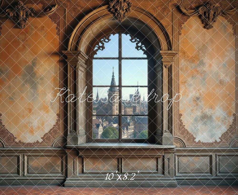 Kate Vintage Ornate Window City View Printed Backdrop Designed by Laura Bybee
