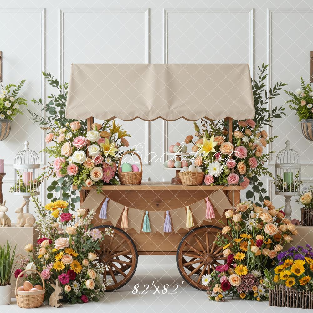 Kate Easter Bunny Flower Cart Pastel Eggs and Florals Backdrop Designed by Mini MakeBelieve