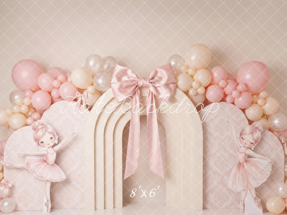 Kate Birthday Princess Pink Ballerina Arch Balloon Bow Printed Backdrop Designed by Patty Roberts