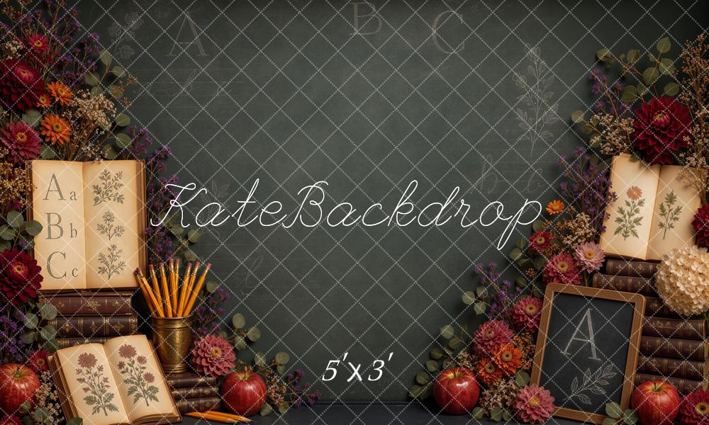 Kate Back to School Chalkboard Books Flowers Apples Printed Backdrop Designed by Ashley Ward