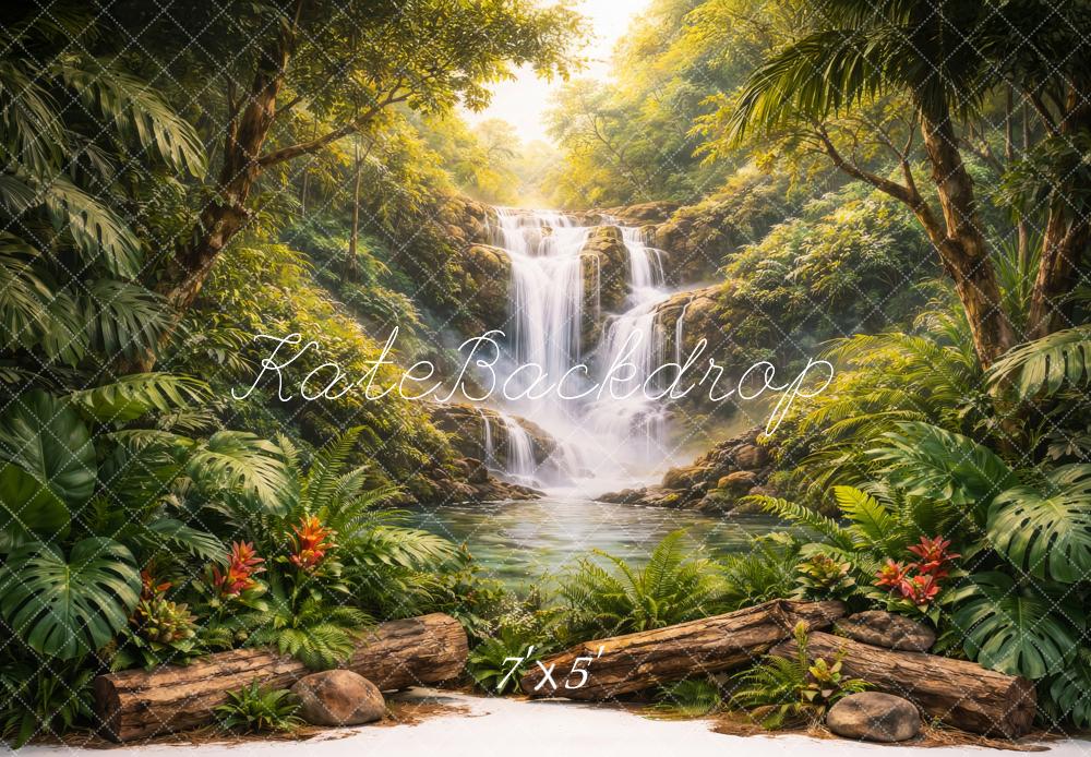 Kate Jungle Waterfall Logs Tropical Plants Backdrop Designed by Megan Leigh Photography